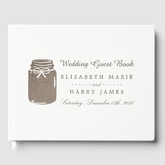 Rustic Burlap Mason Jar Wedding Gastenboek (Voorkant)