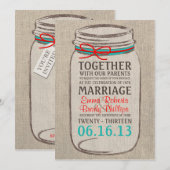 Rustic Burlap & Mason Jar Wedding Invitation Kaart (Voorkant / Achterkant)