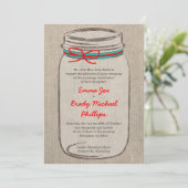 Rustic Burlap & Mason Jar Wedding Invitation Kaart (Staand voorkant)