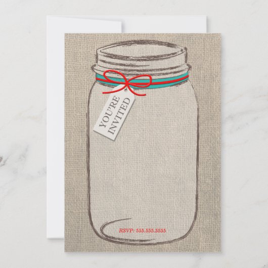 Rustic Burlap & Mason Jar Wedding Invitation Kaart (Achterkant)