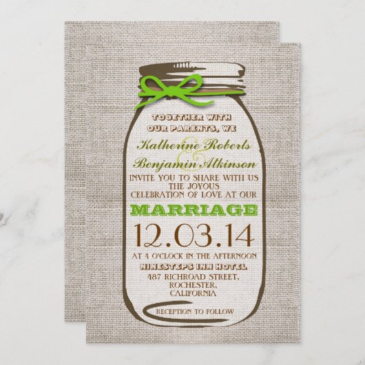 Rustic Burlap Mason Jar Wedding Kaart (Voorkant / Achterkant)