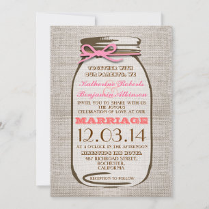 Rustic Burlap Mason Jar Wedding Kaart