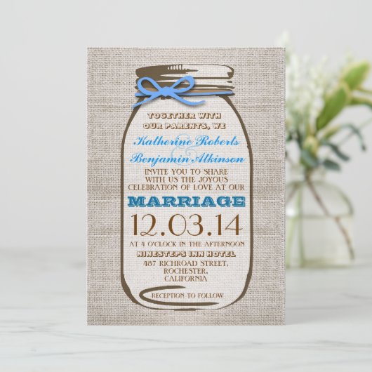 Rustic Burlap Mason Jar Wedding Kaart (Staand voorkant)