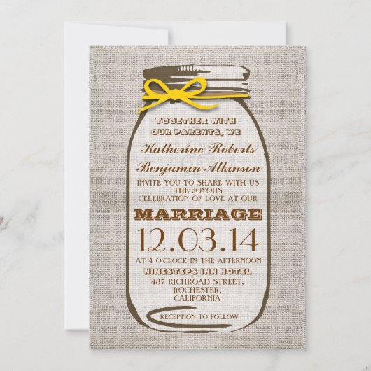 Rustic Burlap Mason Jar Wedding Kaart (Voorkant)
