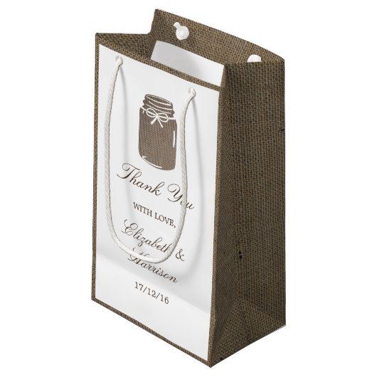 Rustic Burlap Mason Jar Wedding Klein Cadeauzakje (Voorkant Gekanteld)