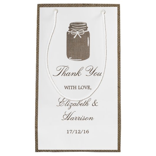 Rustic Burlap Mason Jar Wedding Klein Cadeauzakje (Voorkant)