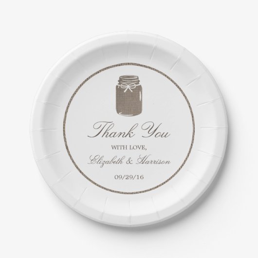 Rustic Burlap Mason Jar Wedding Papieren Bordje (Voorkant)