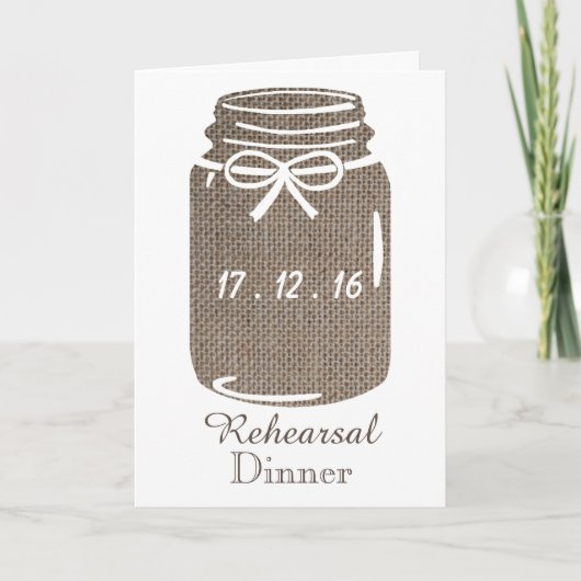 Rustic Burlap Mason Jar Wedding Rehearsal Dinner (Voorkant)