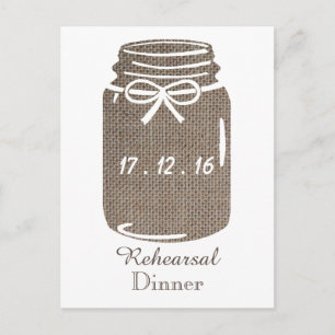 Rustic Burlap Mason Jar Wedding Rehearsal Dinner Uitnodiging Briefkaart