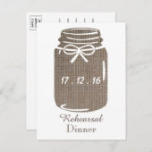 Rustic Burlap Mason Jar Wedding Rehearsal Dinner Uitnodiging Briefkaart (Voorkant / Achterkant)