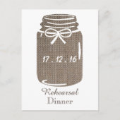 Rustic Burlap Mason Jar Wedding Rehearsal Dinner Uitnodiging Briefkaart (Voorkant)