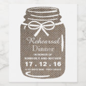 Rustic Burlap Mason Jar Wedding Rehearsal Dinner Wijn Etiket (Enkel label)