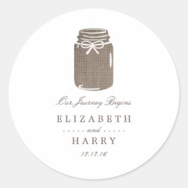 Rustic Burlap Mason Jar Wedding Ronde Sticker