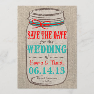 Rustic Burlap & Mason Jar Wedding Save the Date