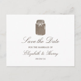 Rustic Burlap Mason Jar Wedding Save the Date Aankondigingskaart