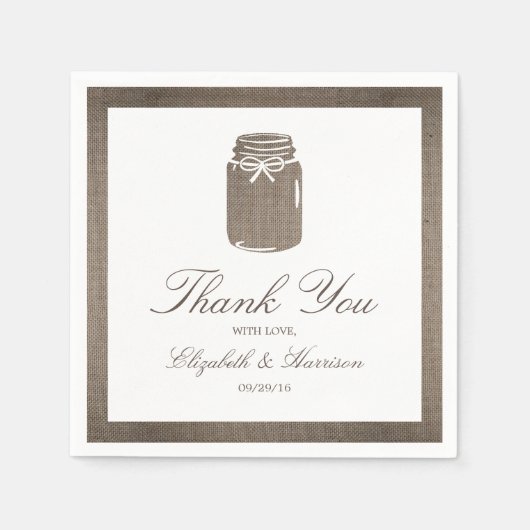Rustic Burlap Mason Jar Wedding Servetten (Voorkant)