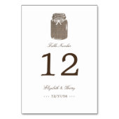 Rustic Burlap Mason Jar Wedding Table Number Kaart (Voorkant)