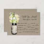 Rustic Burlap Mason Jar Wildbloemen LIB RSVP (Voorkant / Achterkant)