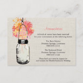 Rustic Burlap Mason Jar Wildflower Accommodatie Informatiekaartje (Voorkant)