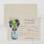 Rustic Burlap Mason Jar & Wildflower RSVP Lib Kaartje (Voorkant / Achterkant)