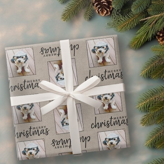 Rustic Burlap met één vierkante foto Cadeaupapier