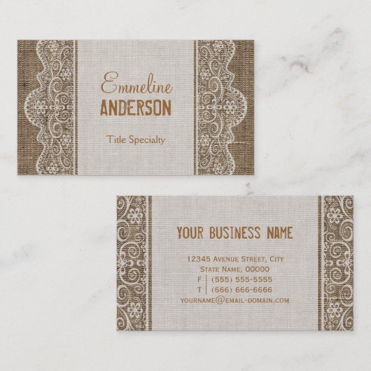  Rustic Burlap met Floral Lace Visitekaartje (Voorkant / Achterkant)