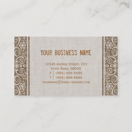  Rustic Burlap met Floral Lace Visitekaartje (Achterkant)