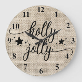 Rustic Burlap met Holly Jolly Clock Grote Klok