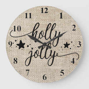 Rustic Burlap met Holly Jolly Clock Grote Klok