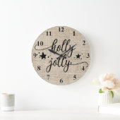 Rustic Burlap met Holly Jolly Clock Grote Klok (Huis)