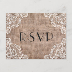 Rustic Burlap met Lace Corners   RSVP van maankeuz Uitnodiging Briefkaart
