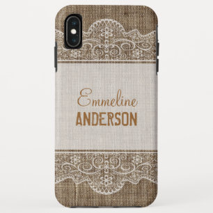 Rustic Burlap met mooie Floral Lace Case-Mate iPhone Case