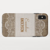 Rustic Burlap met mooie Floral Lace Case-Mate iPhone Case (Achterkant (horizontaal))