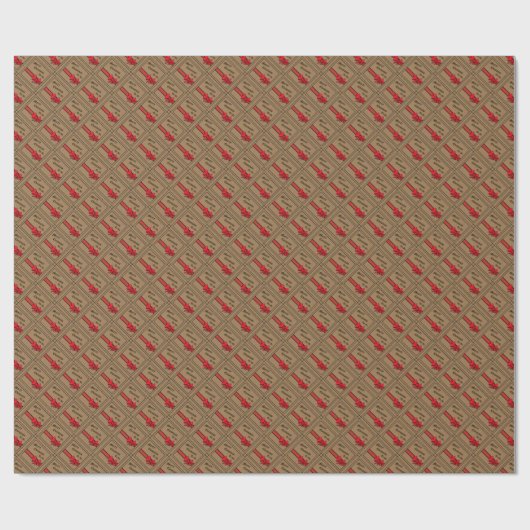 Rustic Burlap met Red Trim Merry Kerstmis Cadeaupapier (Vlak)