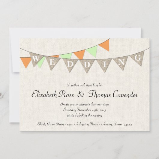 Rustic Burlap Mint Pennant Wedding Uitnodiging (Voorkant)