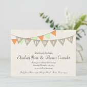 Rustic Burlap Mint Pennant Wedding Uitnodiging (Staand voorkant)