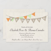 Rustic Burlap Mint Pennant Wedding Uitnodiging (Voorkant / Achterkant)