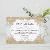 Rustic Burlap Modern Lace Blue Boy Baby shower Kaart (Staand voorkant)