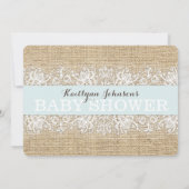 Rustic Burlap Modern Lace Blue Boy Baby shower Kaart (Achterkant)