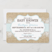 Rustic Burlap Modern Lace Blue Boy Baby shower Kaart (Voorkant)