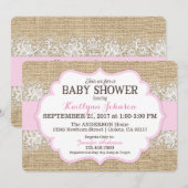 Rustic Burlap Modern Lace Pink Girl Baby shower Kaart (Voorkant / Achterkant)