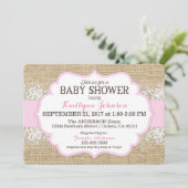Rustic Burlap Modern Lace Pink Girl Baby shower Kaart (Staand voorkant)