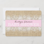 Rustic Burlap Modern Lace Pink Girl Baby shower Kaart (Achterkant)