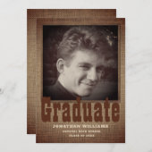 Rustic Burlap Modern Script Photo Afstuderen Aankondiging (Voorkant / Achterkant)
