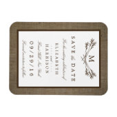 Rustic Burlap Monogram Branch Save the Date Magneet (Horizontaal)