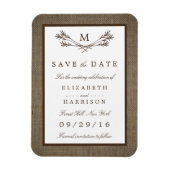 Rustic Burlap Monogram Branch Save the Date Magneet (Verticaal)