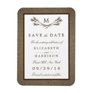Rustic Burlap Monogram Branch Save the Date Magneet