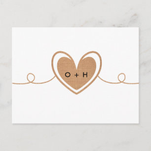 Rustic Burlap Monogram Heart RSVP-Briefkaart Briefkaart
