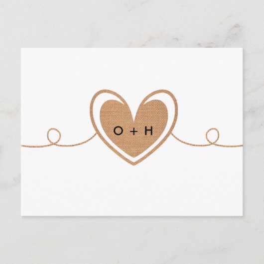 Rustic Burlap Monogram Heart RSVP-Briefkaart Briefkaart (Voorkant)