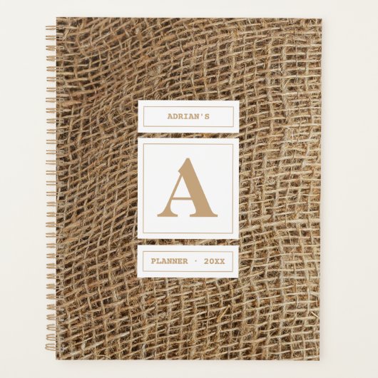 Rustic Burlap Monogram Initiaal Benoeming Book Planner (Voorkant)